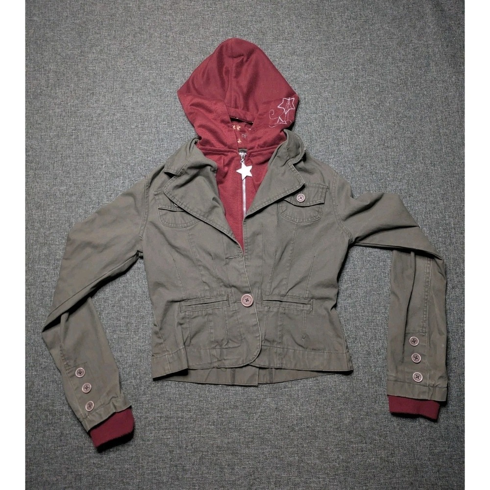 Beverly Hills Polo Club Y2K Womens Small Red Utility Jacket Hooded Full Zip Coat